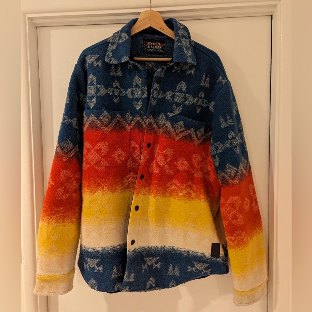 Scotch & Soda jacquard snap-up shift jacket in Size Large